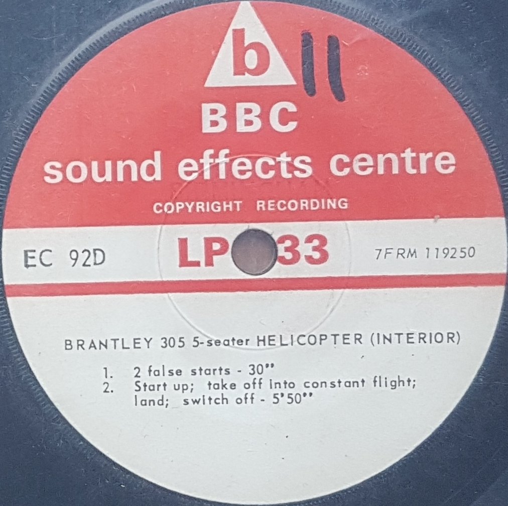 EC 92D Brantley B2B 2-seater helicopter (Interior) Not registered from the BBC records and Tapes library Label